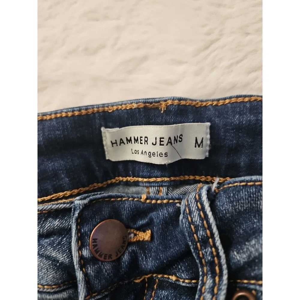 Hammer Jeans High Waisted Denim Shorts Womens Size M Blue Destroyed Frayed Hem